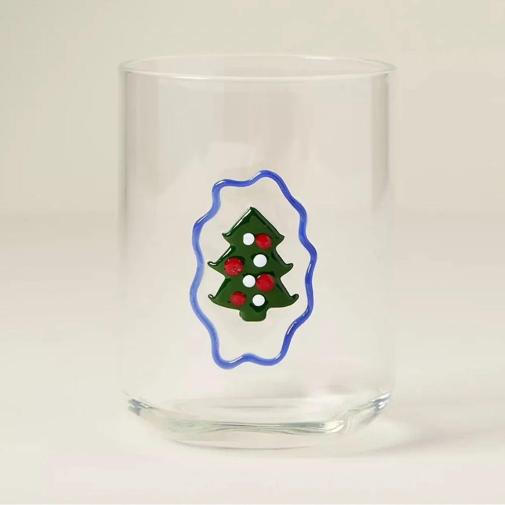 Anthropologie Love Notes Holiday Juice Glass Christmas Tree NWT